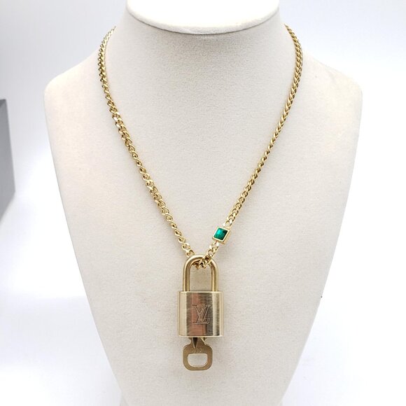 Authentic Louis Vuitton Gold Padlock with Unbranded Stainless Steel Chain